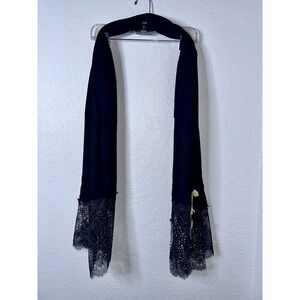 Pashma Arte Silk Cashmere Wrap Scarf Black Lace Beaded Mesh  Handmade NWT